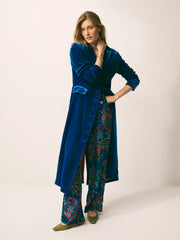 Patti silk blend velvet long coat - Lapis Blue | NRBY Clothing