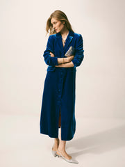 Patti silk blend velvet long coat - Lapis Blue | NRBY Clothing