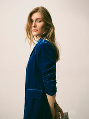 Patti silk blend velvet long coat - Lapis Blue | NRBY Clothing