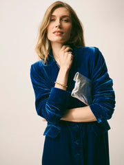 Patti silk blend velvet long coat - Lapis Blue | NRBY Clothing