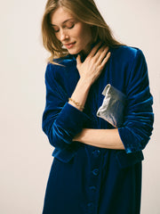 Patti silk blend velvet long coat - Lapis Blue | NRBY Clothing