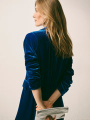 Patti silk blend velvet long coat - Lapis Blue | NRBY Clothing
