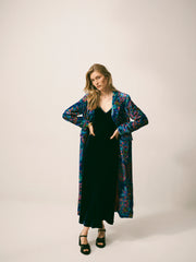 Patti silk blend velvet paisley print long coat | NRBY Clothing