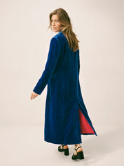 Patti silk blend velvet long coat - Lapis Blue | NRBY Clothing
