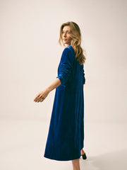 Patti silk blend velvet long coat - Lapis Blue | NRBY Clothing