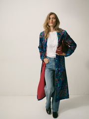 Patti silk blend velvet paisley print long coat | NRBY Clothing
