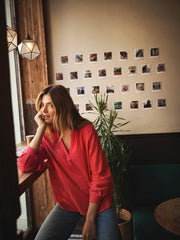 Perri cotton double cloth polo shirt - Red