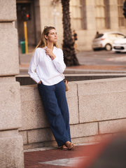 Thea cotton double cloth trouser - Navy | NRBY Clothing