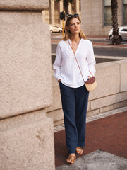 Thea cotton double cloth trouser - Navy