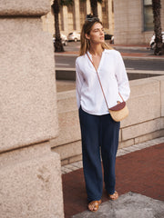 Thea cotton double cloth trouser - Navy | NRBY Clothing