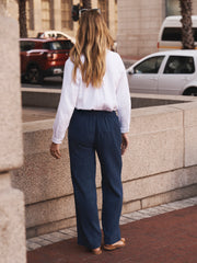 Thea cotton double cloth trouser - Navy | NRBY Clothing