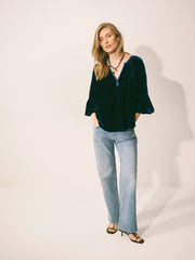 Penelope silk blend velvet satin trim shirt - Midnight | NRBY Clothing