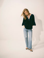Penelope silk blend velvet satin trim shirt - Midnight | NRBY Clothing