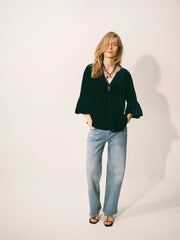 Penelope silk blend velvet satin trim shirt - Midnight | NRBY Clothing