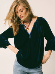Penelope silk blend velvet satin trim shirt - Midnight | NRBY Clothing