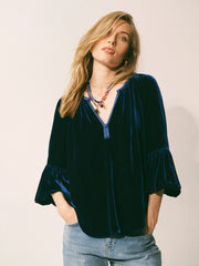 Penelope silk blend velvet satin trim shirt - Midnight | NRBY Clothing