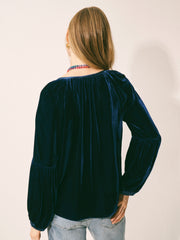 Penelope silk blend velvet satin trim shirt - Midnight | NRBY Clothing