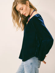 Penelope silk blend velvet satin trim shirt - Midnight | NRBY Clothing