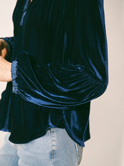 Penelope silk blend velvet satin trim shirt - Midnight | NRBY Clothing