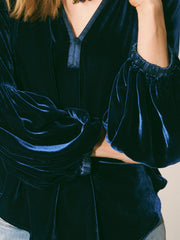 Penelope silk blend velvet satin trim shirt - Midnight | NRBY Clothing