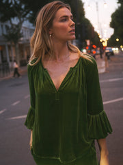 Philly Silk Blend Velvet Shirt - Moss Green