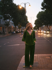 Thea Silk Blend Velvet Trouser - Moss Green