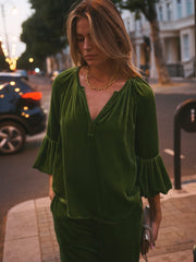 Philly Silk Blend Velvet Shirt - Moss Green