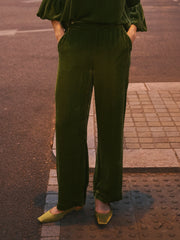 Thea Silk Blend Velvet Trouser - Moss Green
