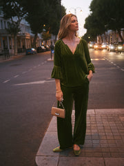 Thea Silk Blend Velvet Trouser - Moss Green