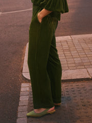 Thea Silk Blend Velvet Trouser - Moss Green