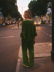 Thea Silk Blend Velvet Trouser - Moss Green