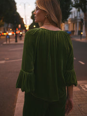 Philly Silk Blend Velvet Shirt - Moss Green