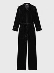 Pip silk blend velvet pinstripe jumpsuit - Black Pinstripe | NRBY Clothing
