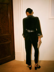 Pip silk blend velvet pinstripe jumpsuit - Black Pinstripe | NRBY Clothing
