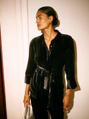 Pip silk blend velvet pinstripe jumpsuit - Black Pinstripe | NRBY Clothing