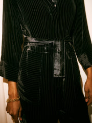 Pip silk blend velvet pinstripe jumpsuit - Black Pinstripe | NRBY Clothing