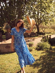 Portia silk tiered tile print maxi dress