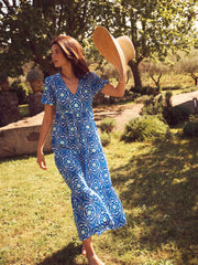Portia silk tiered tile print maxi dress