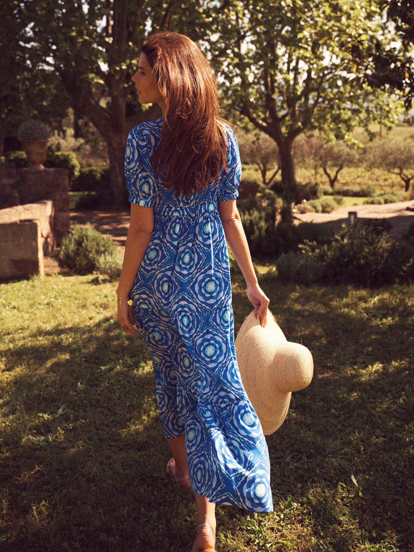 Portia silk tiered tile print maxi dress