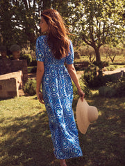 Portia silk tiered tile print maxi dress