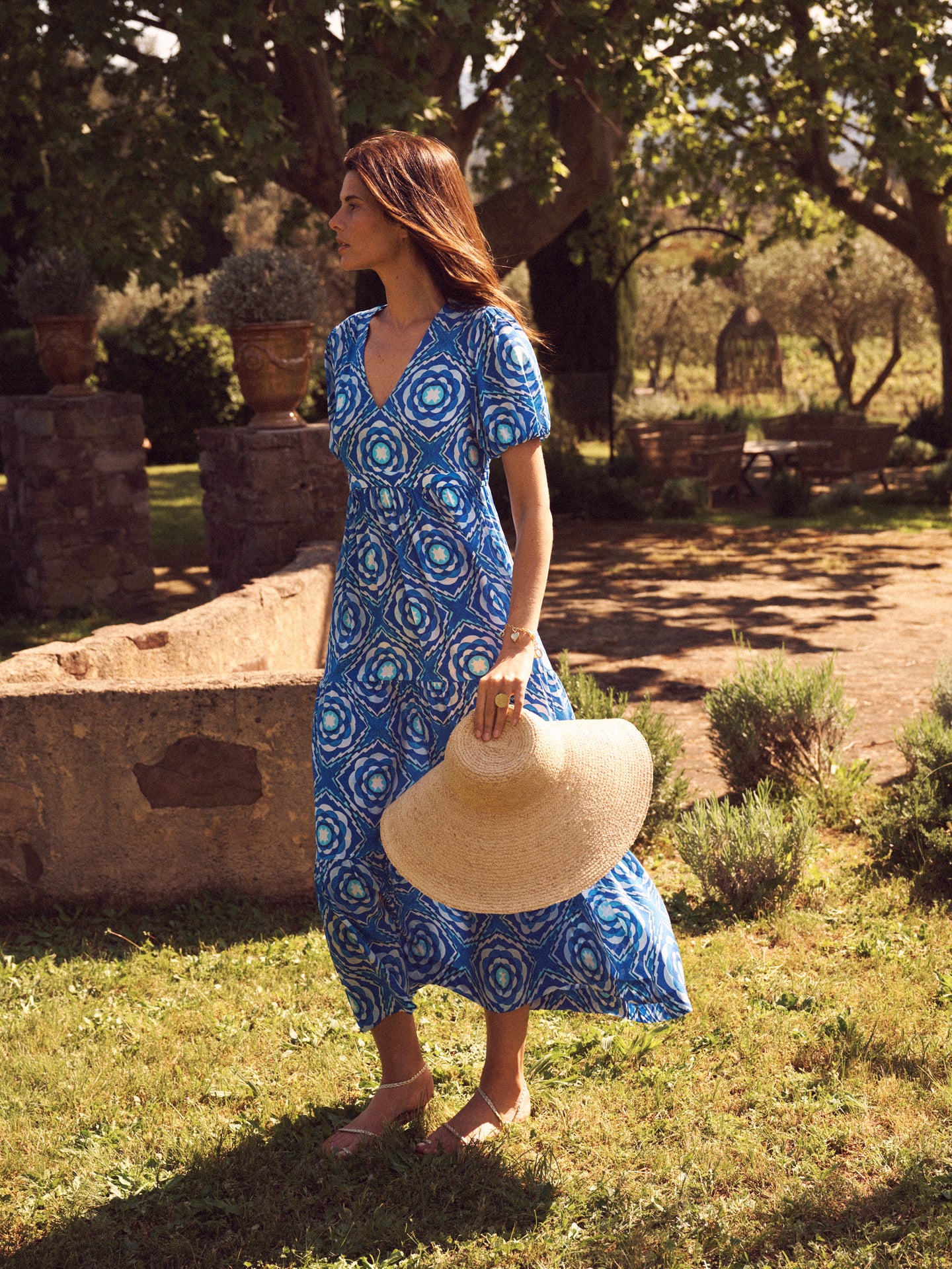 Portia silk tiered tile print maxi dress