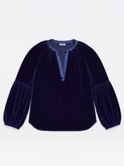 Penelope silk blend velvet satin trim shirt - Midnight | NRBY Clothing
