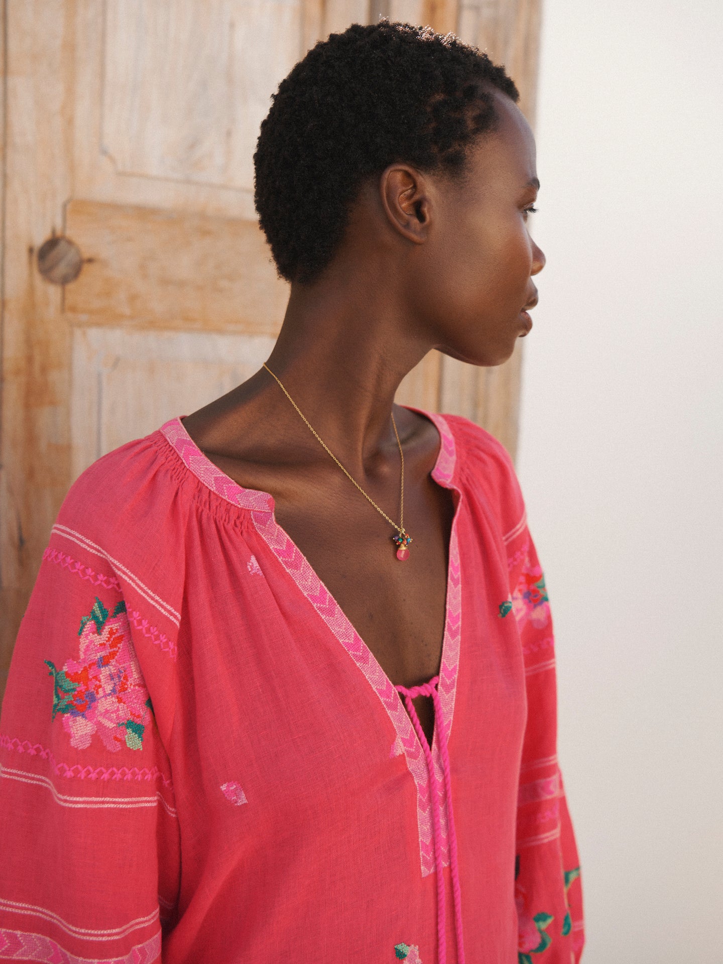 Petra linen embroidered dress - Geranium
