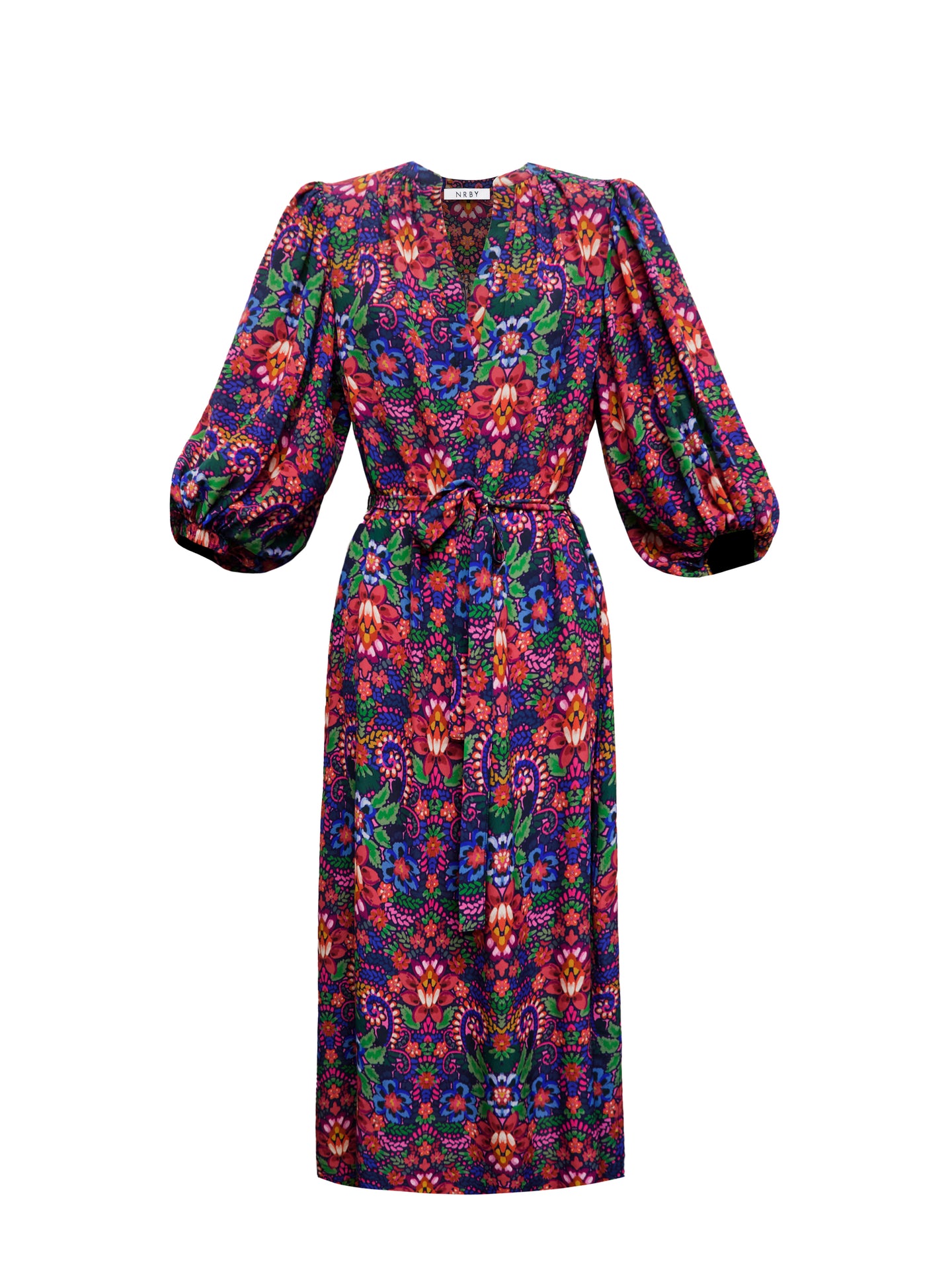 Pia silk dark floral ikat print dress