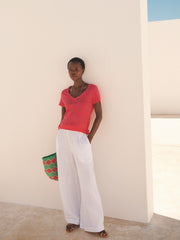 Charlie linen V-neck t-shirt - Geranium | NRBY Clothing