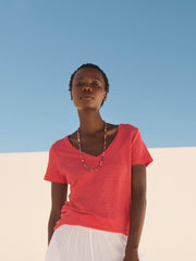 Charlie linen V-neck t-shirt - Geranium | NRBY Clothing