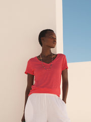 Charlie linen V-neck t-shirt - Geranium | NRBY Clothing