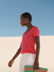 Charlie linen V-neck t-shirt - Geranium | NRBY Clothing