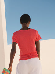 Charlie linen V-neck t-shirt - Geranium | NRBY Clothing
