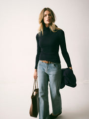 Rayne wool blend jersey roll neck - Navy | NRBY Clothing
